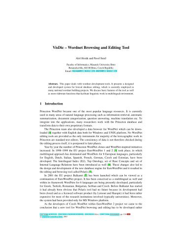 VisDic -- Wordnet Browsing and Editing Tool - Masaryk University