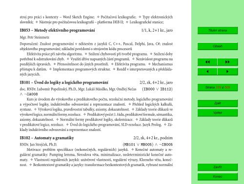 Studijní katalog - Fakulta informatiky - Masarykova univerzita