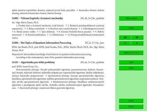 Studijní katalog - Fakulta informatiky - Masarykova univerzita