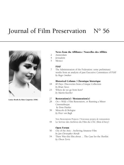 Journal of Film Preservation N° 56 - FIAF