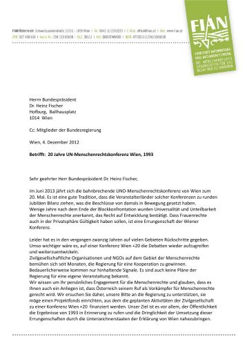 Offener Brief an Bundespräsident Dr. Heinz Fischer - FIAN Österreich