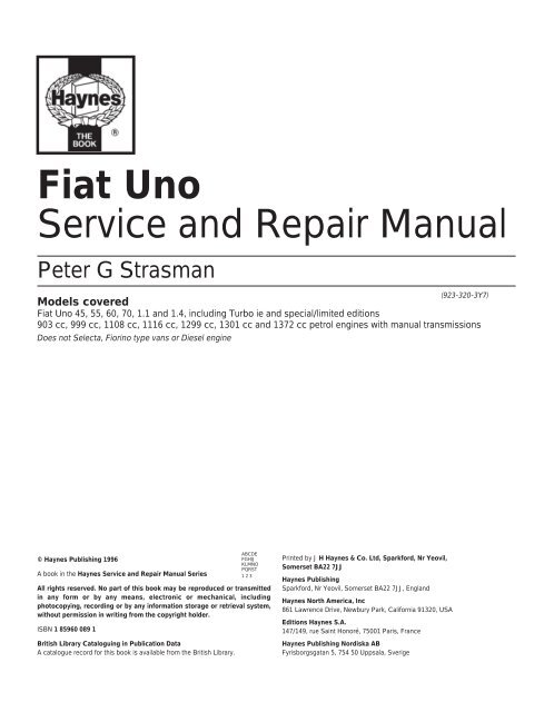 Fiat Uno Service and Repair Manual - ItalAuto-BG.net