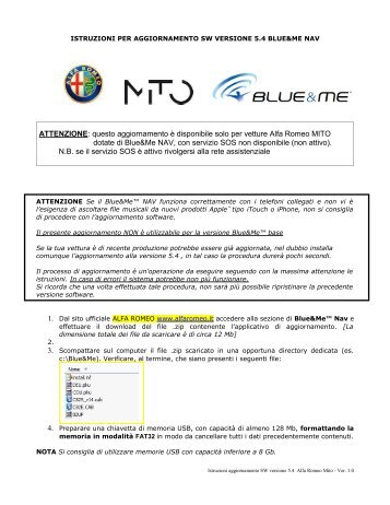 Istruzioni per aggiornamento BlueMe NAV di Alfa ... - fiatautomobil.at