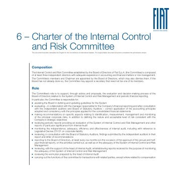 Charter of the Internal Control and Risk Committee 6 – - Fiat SpA