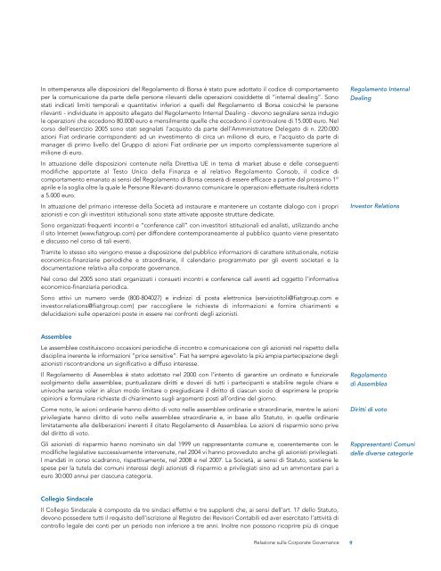 Relazione sulla Corporate Governance (Marzo 2006) - Fiat SpA