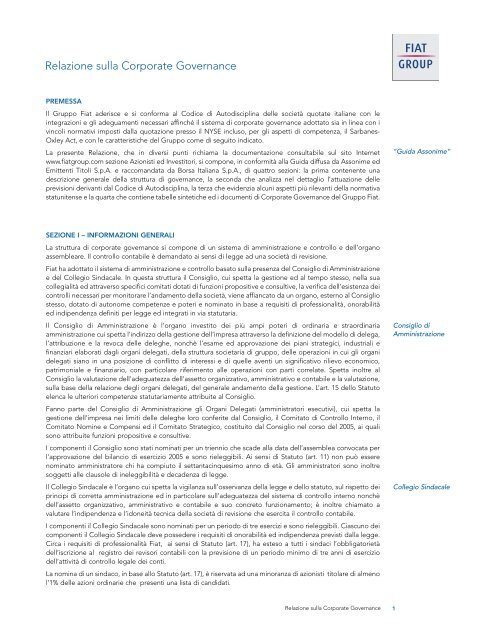 Relazione sulla Corporate Governance (Marzo 2006) - Fiat SpA