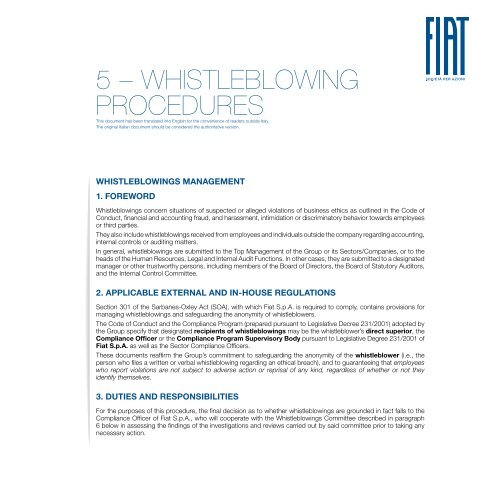 5 – WhistlebloWing Procedures - Fiat SpA