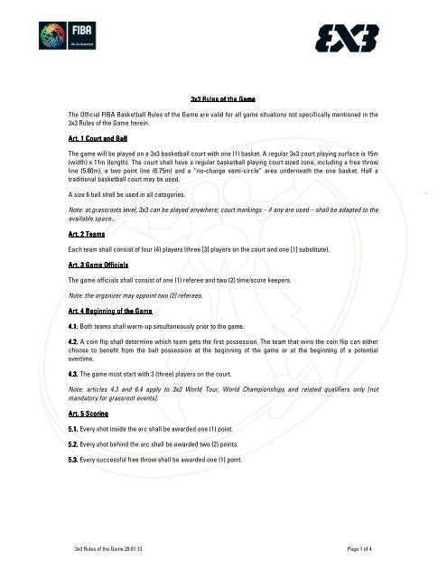 3x3 Rules Of The Game DRAFT 29 01 13 TEXT VERSION V6 Fiba 3x3 Rules Of The Game DRAFT 29 01 13 TEXT VERSION V6 Fiba