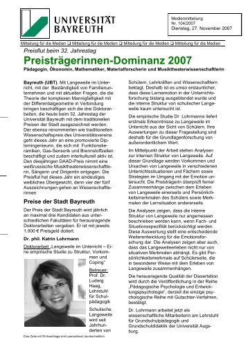 Preisträgerinnen-Dominanz 2007 - FIBA - Universität Bayreuth