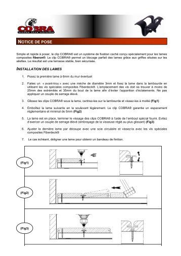 notice de pose clip invisible Cobra® fastener (PDF) - Fiberdeck