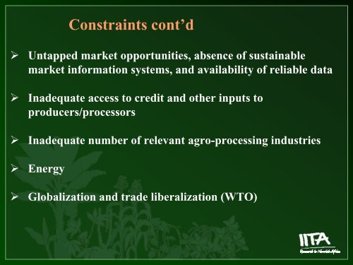 Issues and Challenges for Cassava in West and Central ... - FIDAfrique