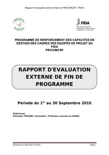 Rapport d'évaluation externe finale du PRCG/MCSP - FIDAfrique