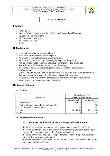 Fiche Technique Pain Traditionnel - FIDAfrique