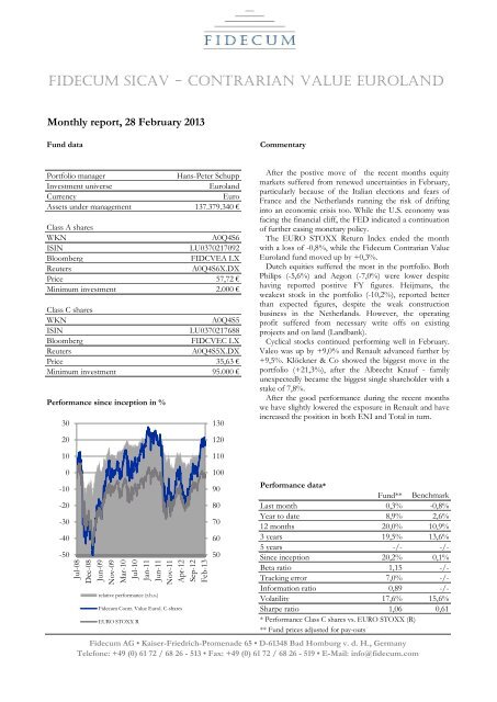 FIDECUM SICAV - CONTRARIAN VALUE EUROLAND - Fidecum AG