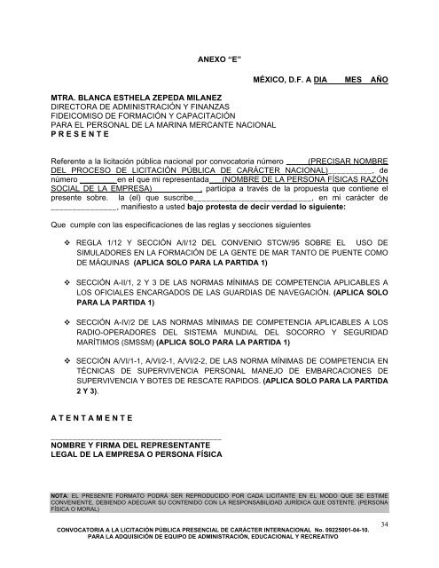 Convocatoria Licitación - Fidena