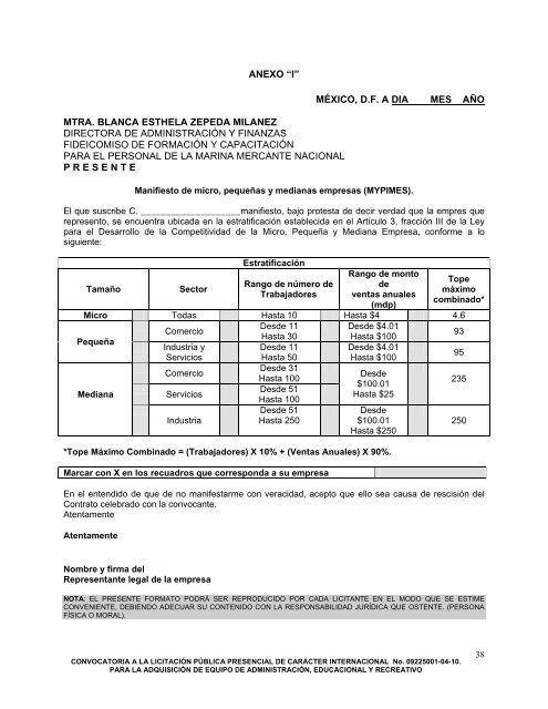 Convocatoria Licitación - Fidena