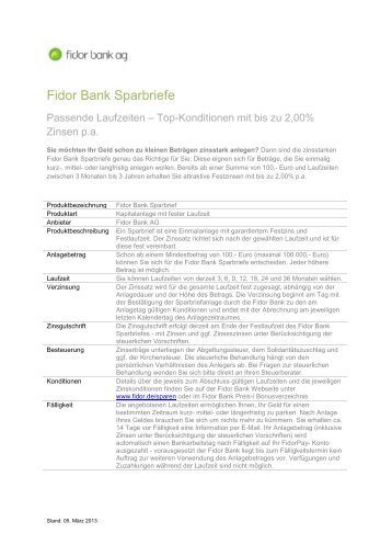 20130228_Produktblatt_Fidor Bank Sparbriefe - Fidor Bank AG