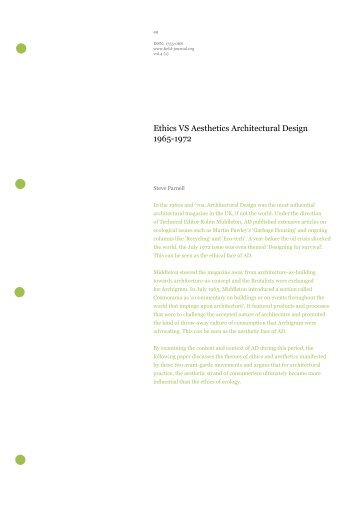 Ethics VS Aesthetics Architectural Design 1965-1972 - field journal