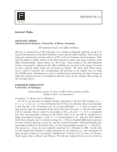 ABSTRACTS 1.2 Invited Talks - Fields Institute - University of Toronto