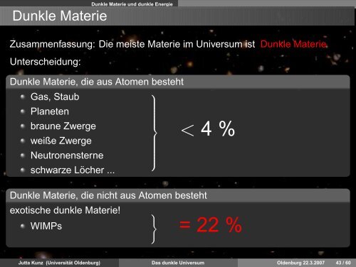 Das dunkle Universum - Field Theory - Universität Oldenburg