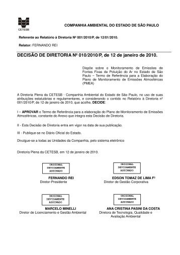 DECISÃO DE DIRETORIA Nº 010/2010/P, de 12 de janeiro ... - Fiesp
