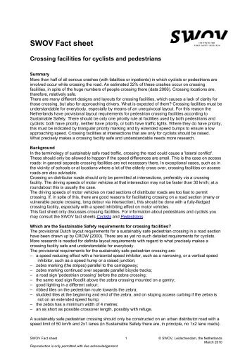Factsheet Crossing facilities for cyclists and pedestrians - Swov
