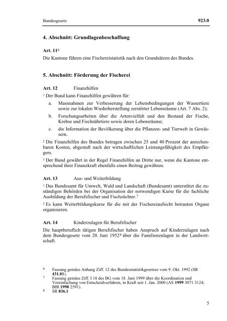 Bundesgesetz Schweiz: Fischerei 923.0