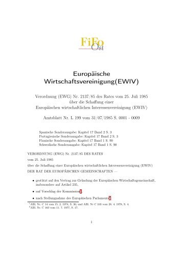 Europäische Wirtschaftsvereinigung(EWIV) - FiFo Ost