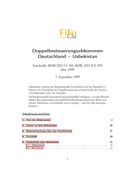 Doppelbesteuerungsabkommen Deutschland – Usbekistan - FiFo Ost
