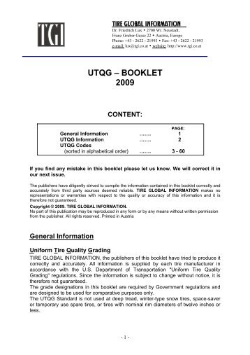 UTQG – BOOKLET 2009