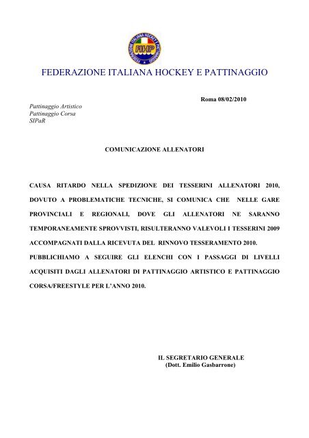 FEDERAZIONE ITALIANA HOCKEY E PATTINAGGIO