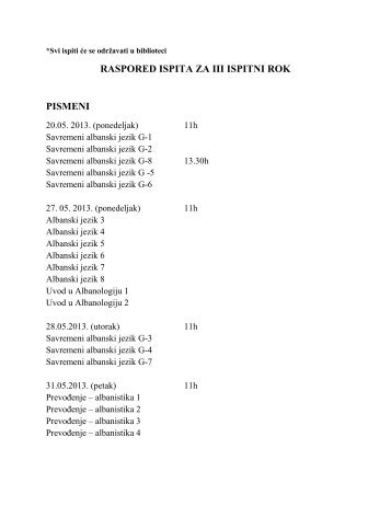 RASPORED ISPITA ZA III ISPITNI ROK PISMENI