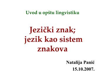 Jezički znak; jezik kao sistem znakova