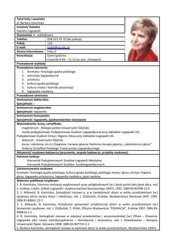 dr Barbara Kamińska - Uniwersytet Gdański