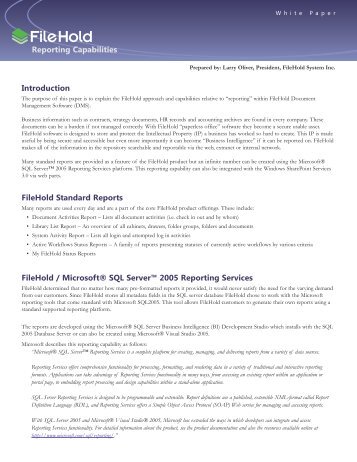 White Paper - Reporting Capabilities - FileHold Systems Inc