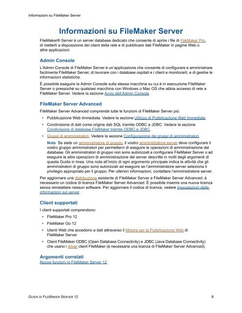 Guida di FileMaker Server 12