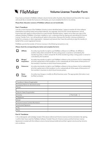 Volume License Transfer Form - FileMaker