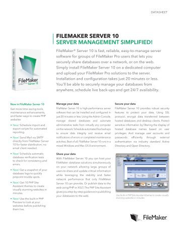 FILEMAKER SERVER 10 Server MaNageMeNt SiMpliFied!