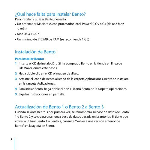 Instalación de Bento - FileMaker