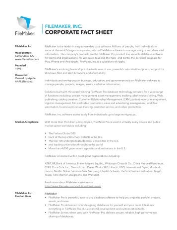CORPORATE FACT SHEET - FileMaker