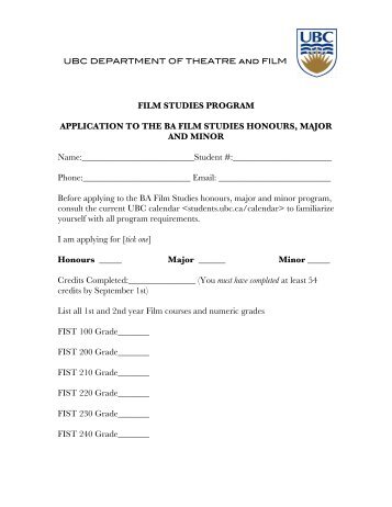 Application to the BA Film Studies Honours, Major ... - Film Program