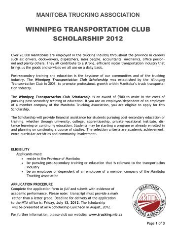 winnipeg transportation club scholarship 2012 - Bison Transport