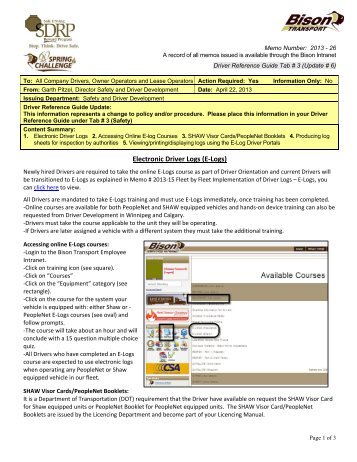 Electronic Driver Logs (E-Logs) - Bison Transport