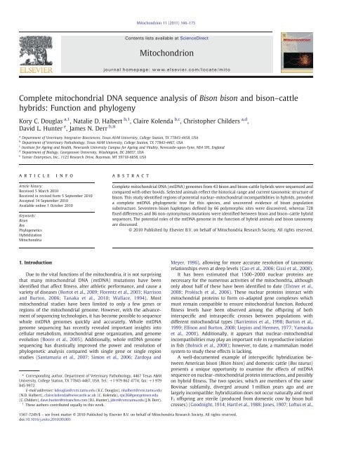 Complete mitochondrial DNA sequence analysis of Bison bison and ...