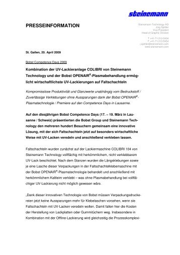 PRESSEINFORMATION - Steinemann Technology AG