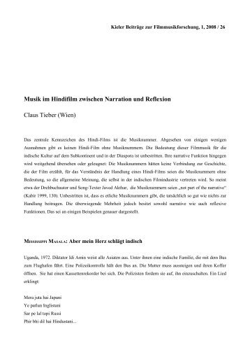 Musik im Hindifilm zwischen Narration und Reflexion Claus Tieber ...