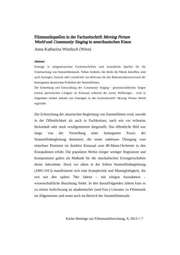 Filmmusikquellen in der Fachzeitschrift Moving Picture World und ...