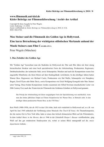Max Steiner und die Filmmusik des Golden Age in Hollywood. Eine ...