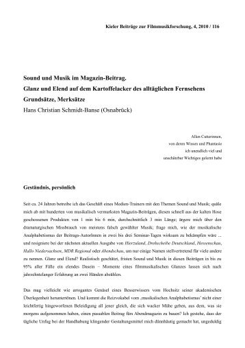 Sound und Musik im Magazin-Beitrag. Glanz und Elend auf dem ...