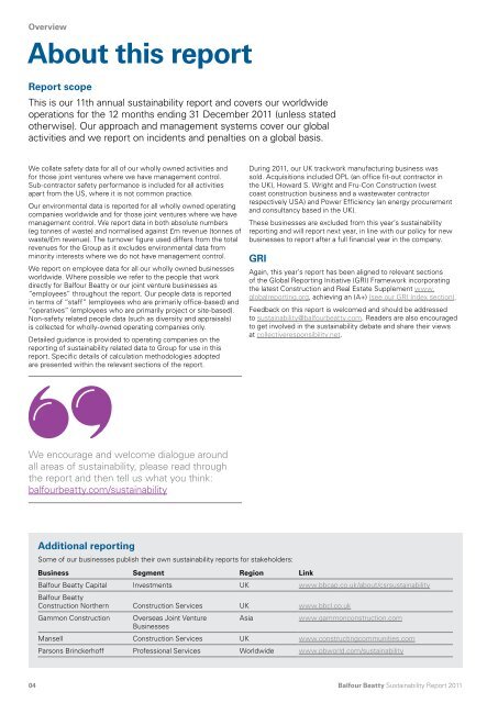 Sustainability Report 2011 - Balfour Beatty Rail